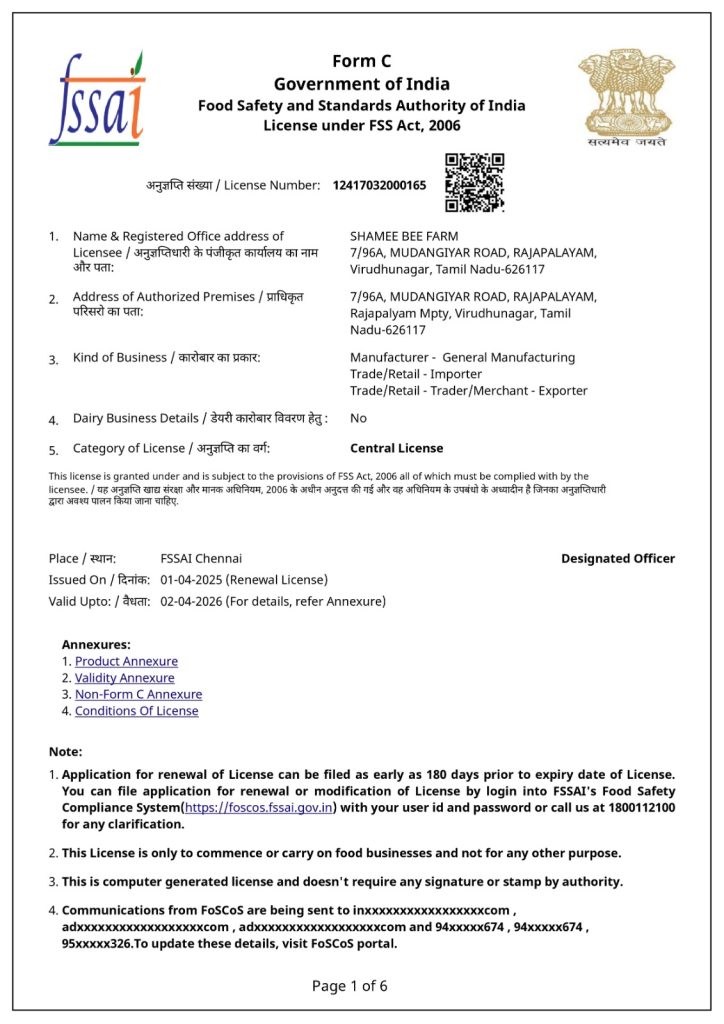 FSSAI Certificate - Food Safety and Standards Authority of India Registration Document